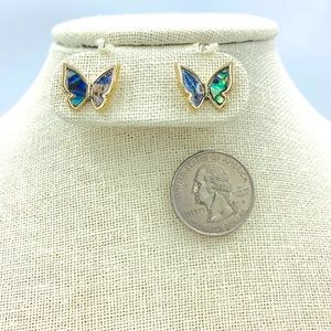 Abalone Butterfly Stud Earrings - Gold Tone